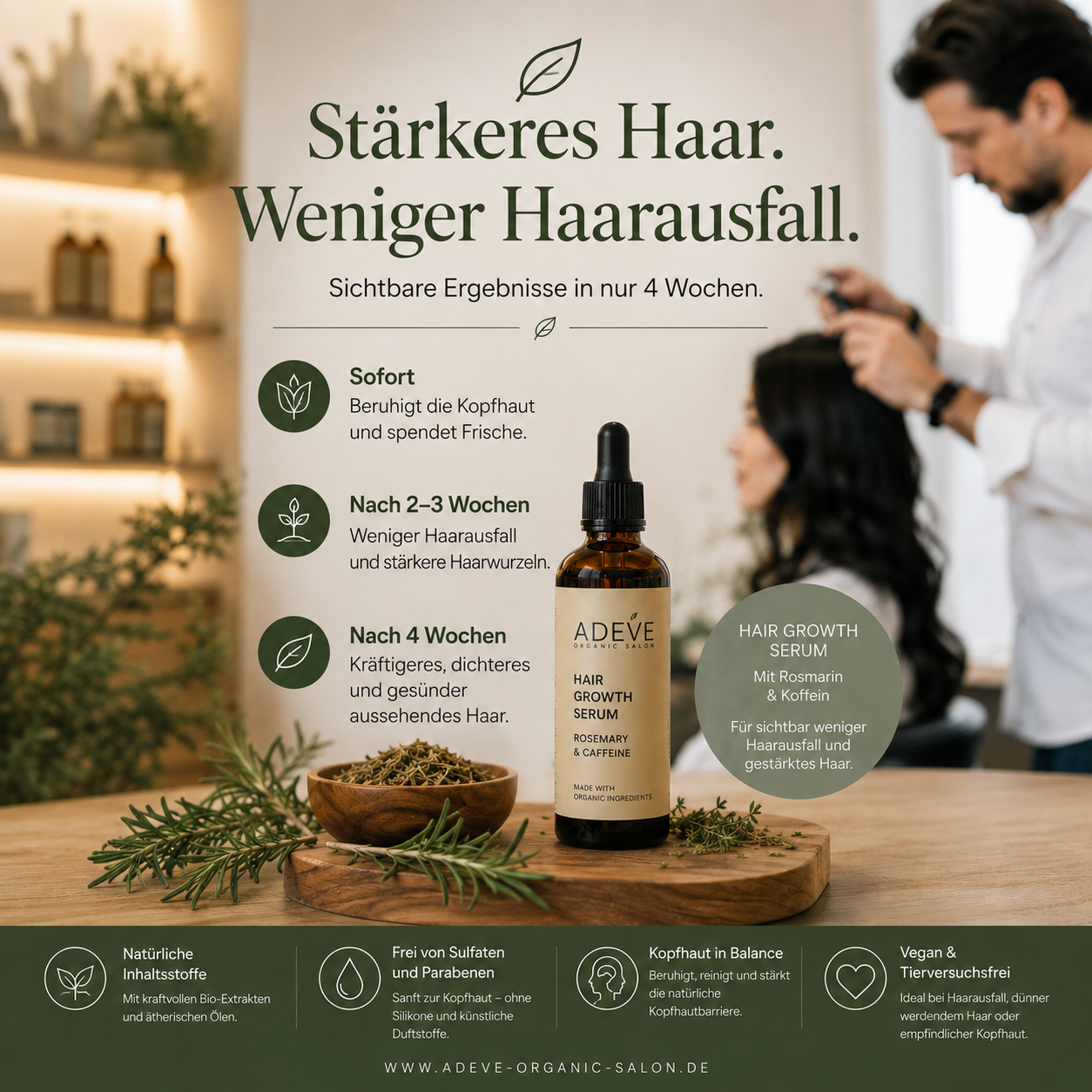ADEVE Hair Growth Serum für kräftiger wirkendes Haar bei Pflegebedarf und Haarausfall